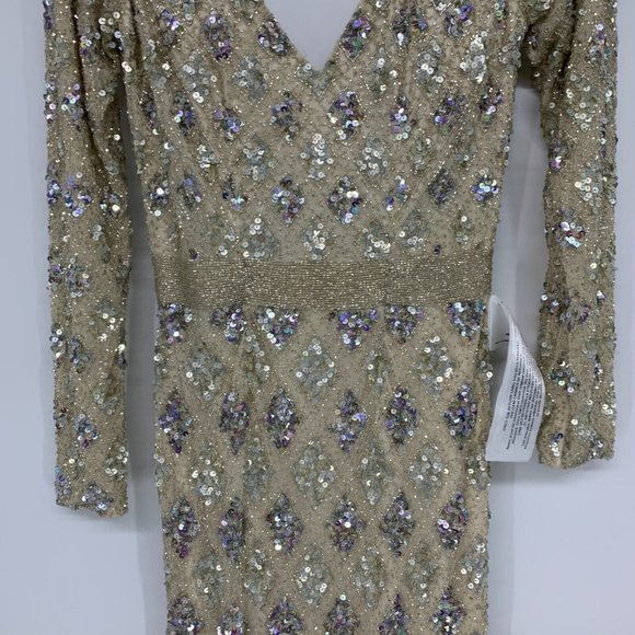 Mac Duggal Dress 5021 Geometric Embellished Evening Gown Long Sleeve - Picture 8 of 16